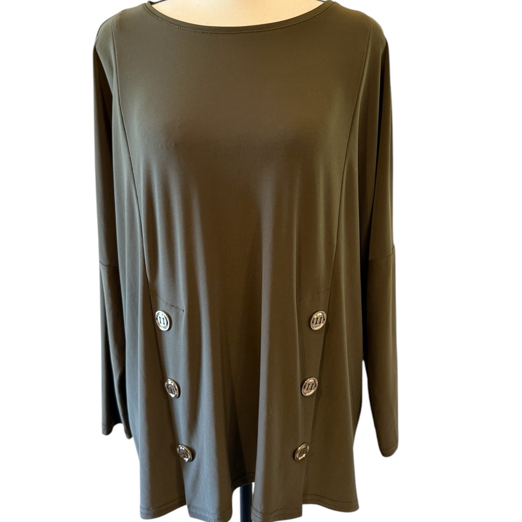 Joseph Ribkoff | Olive Button-Detail Safari Color Top